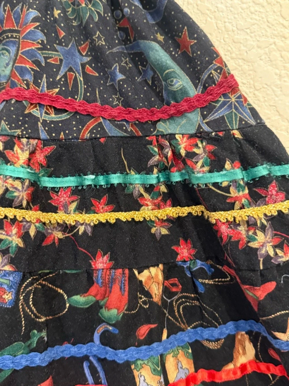 Celestial Western Maximalist Tiered Skirt Vintage London Bridge Mondiki L/XL